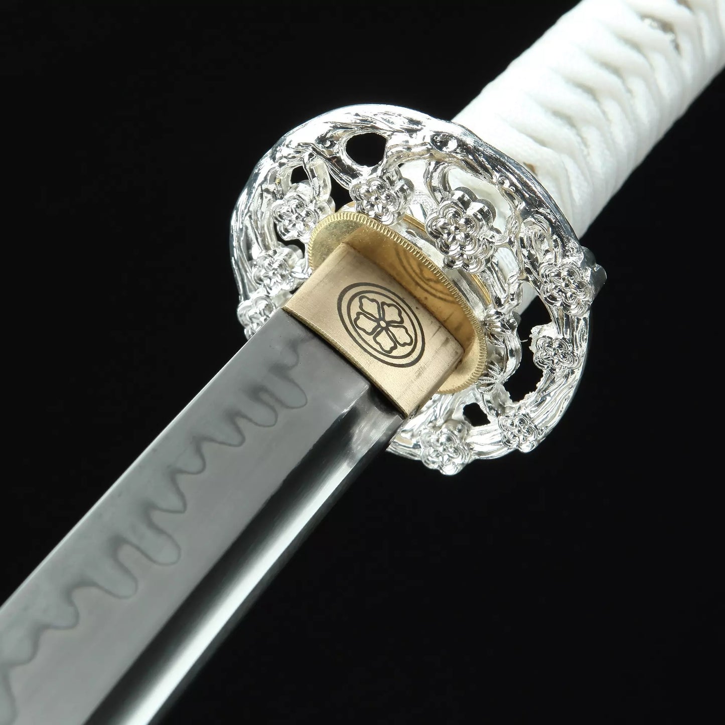 White Katana _ Handmade Japanese Katana Sword T10 Folded Clay Tempered Steel With White Scabbard