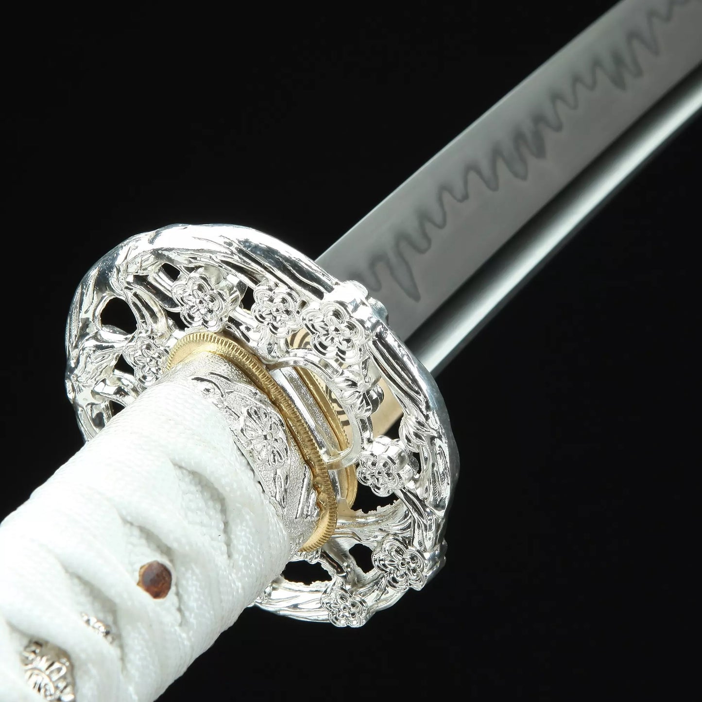 White Katana _ Handmade Japanese Katana Sword T10 Folded Clay Tempered Steel With White Scabbard