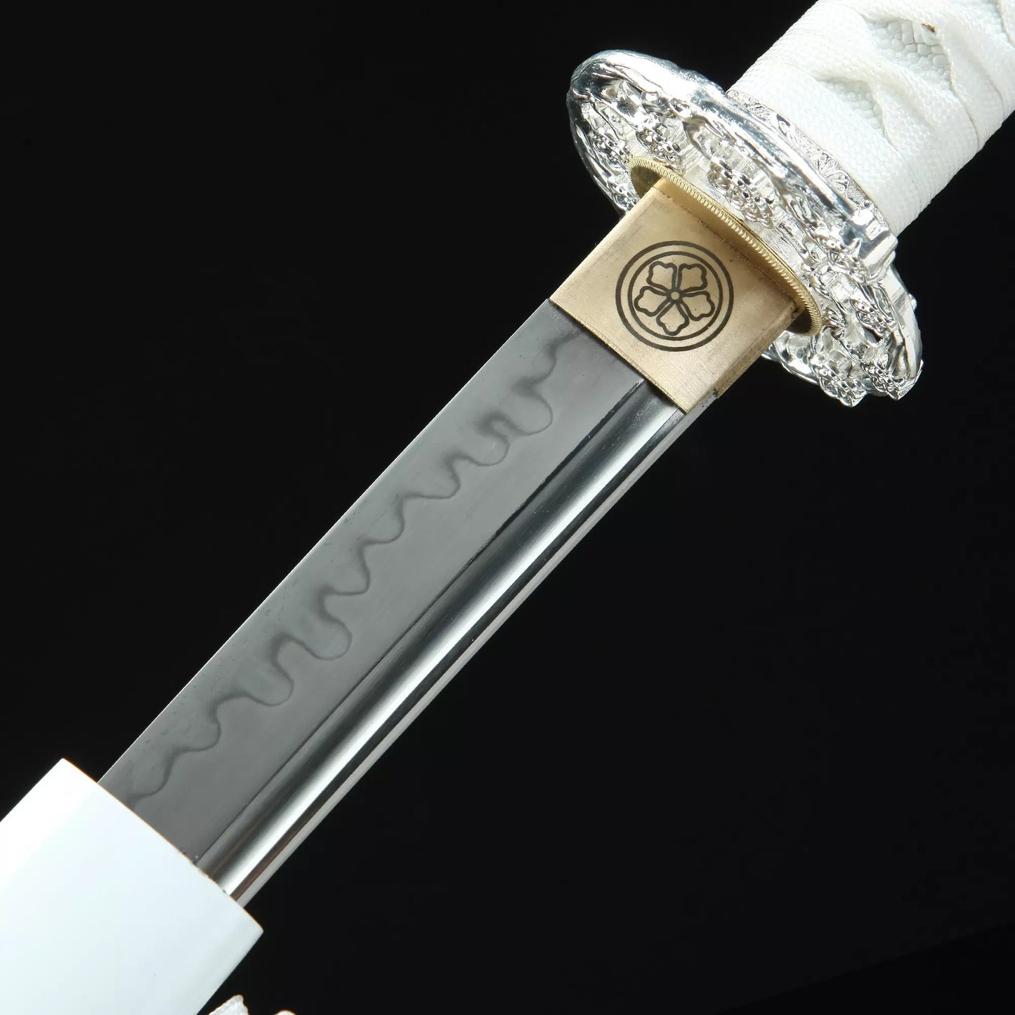 White Katana _ Handmade Japanese Katana Sword T10 Folded Clay Tempered Steel With White Scabbard