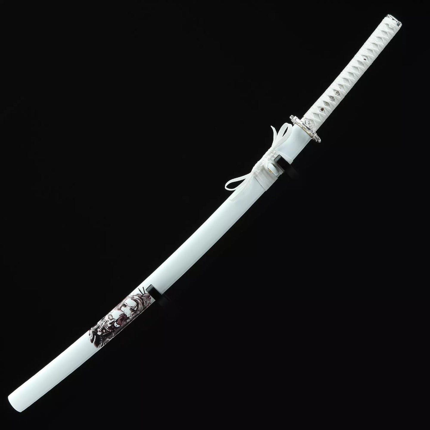 White Katana _ Handmade Japanese Katana Sword T10 Folded Clay Tempered Steel With White Scabbard