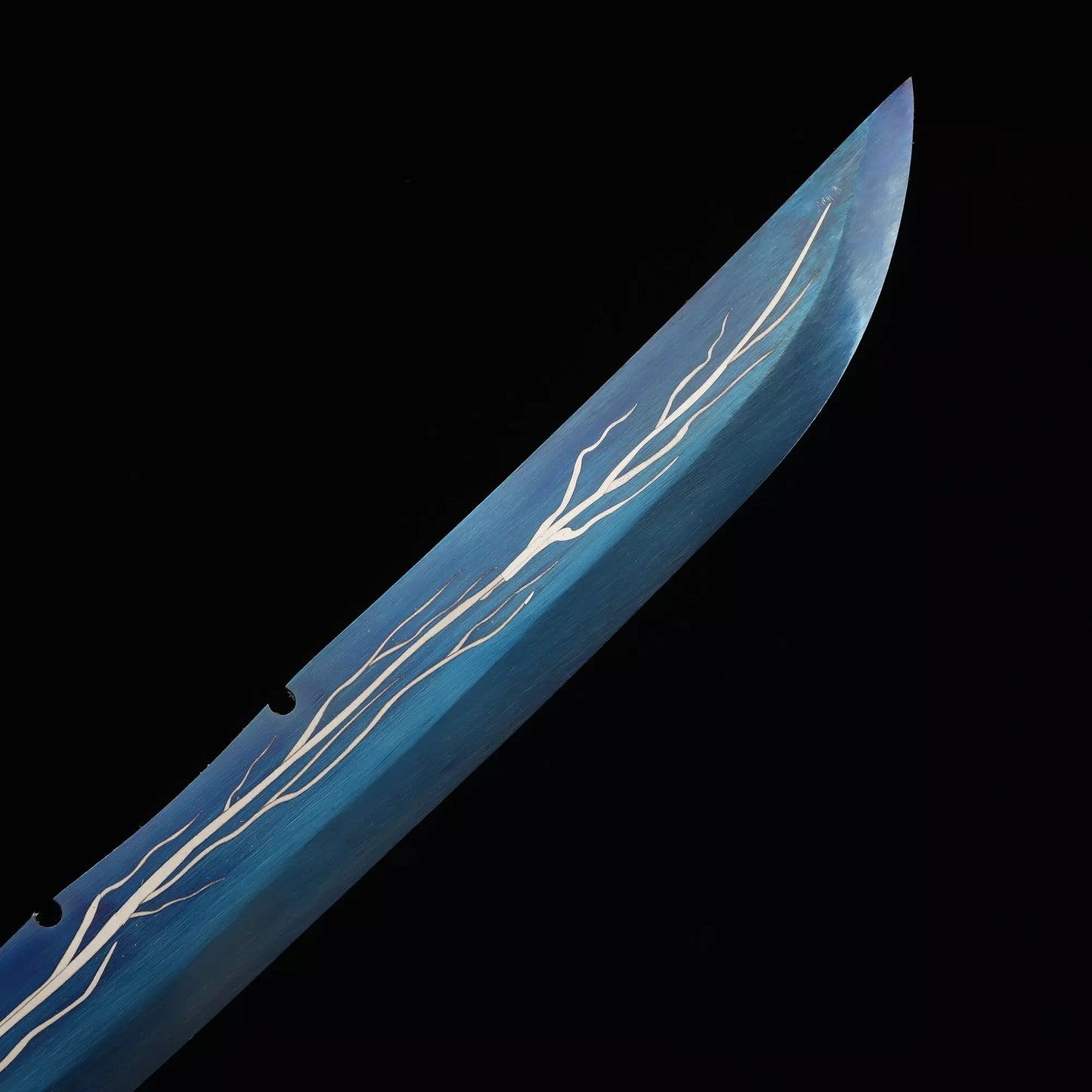 Handmade Japanese Katana Sword With Blue Lightning Blade And Leopard Tsuba
