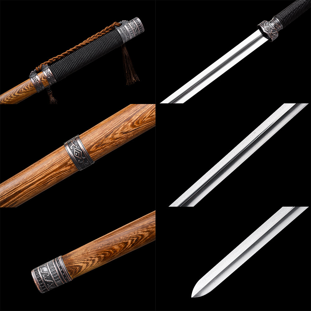 Handcrafted Full Tang Chinese Sword Two-handed Sword Wolong With Patterned Steel Blade