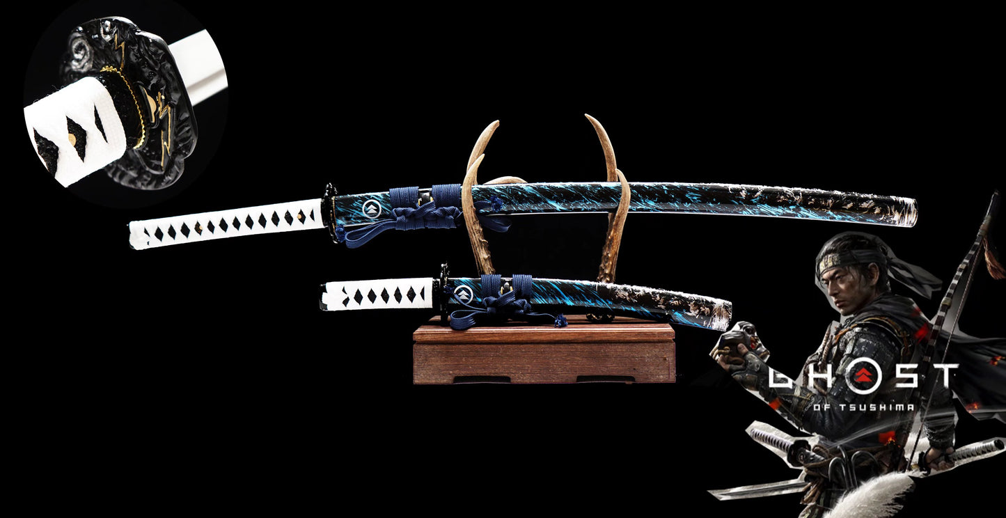 1:1 replica of Ghost of Tsushima (third generation) Includes katana and wakizashi