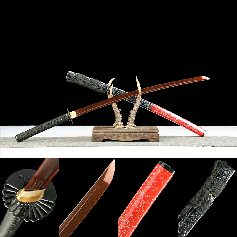 103cm Yue Du Katana | Blackened Damascus Steel Blade, Oil Quenched and Tempered