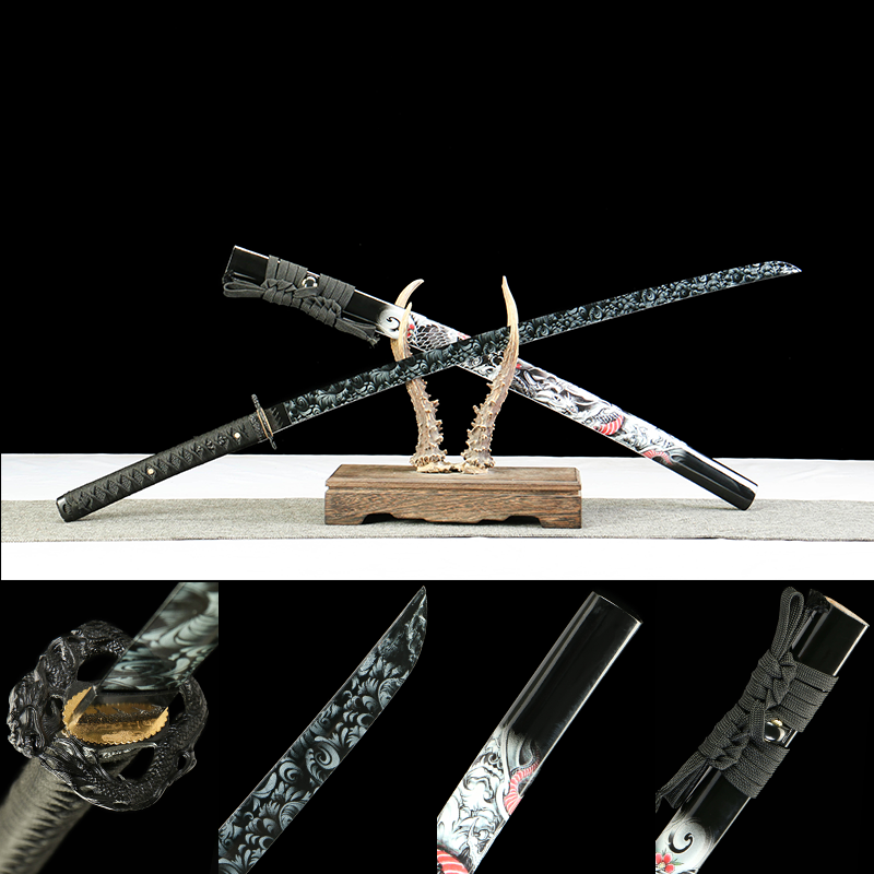 Annihilation Katana with 1065 Carbon Steel Blade, Ebony Wood Saya, Oil Quenched and Tempered