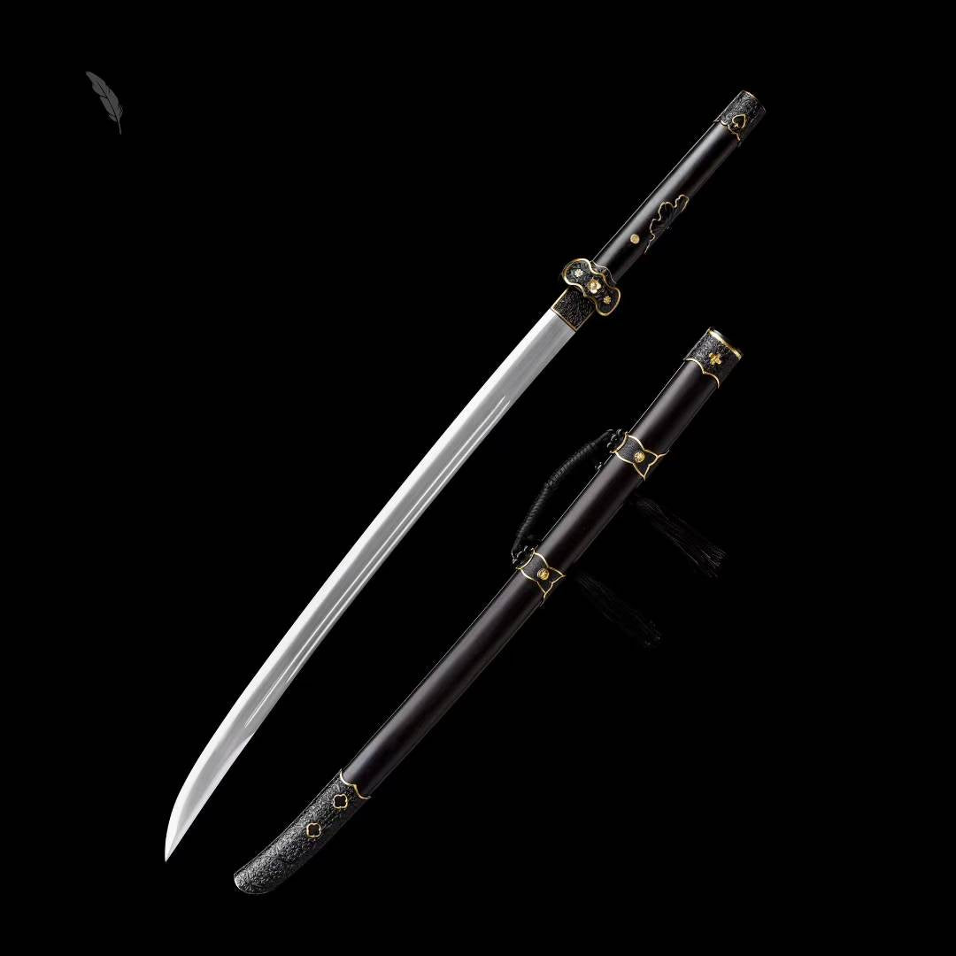 Black Gold Embroidered Spring Knife ~ Falling Shadow (SHARP)