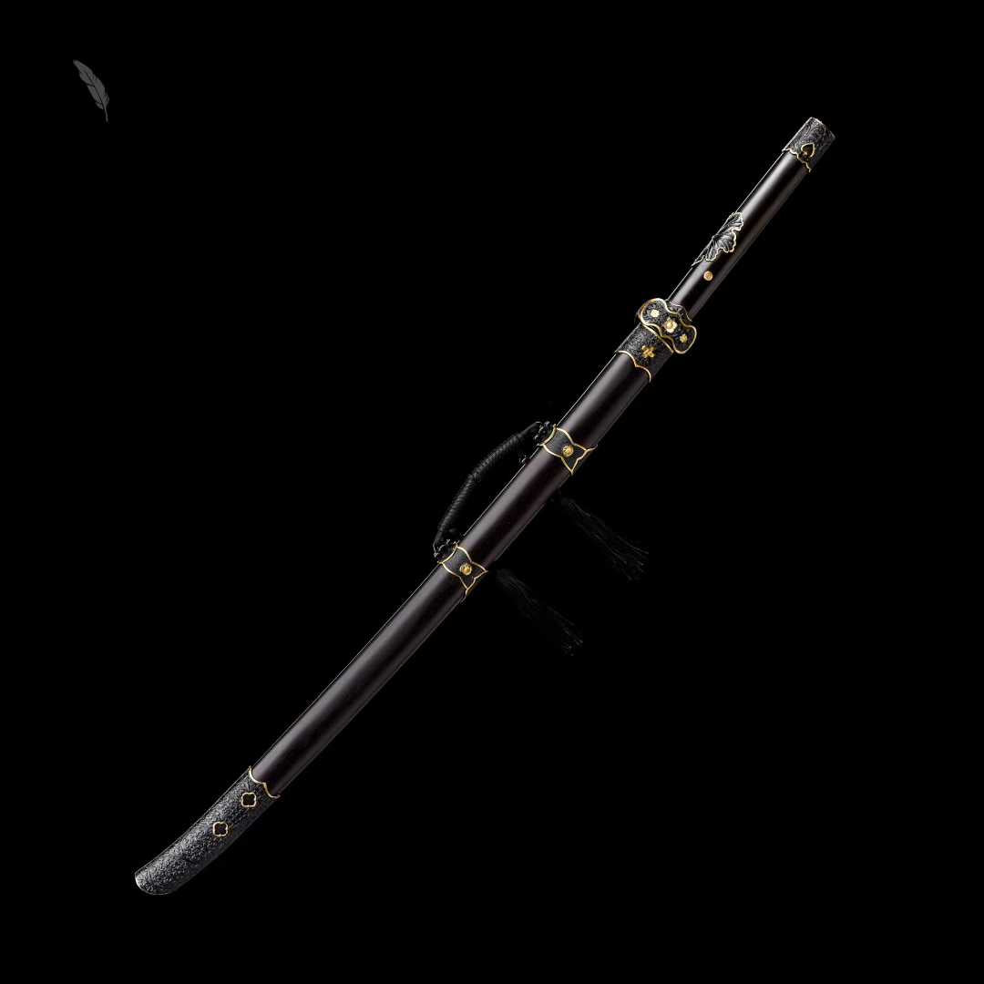 Black Gold Embroidered Spring Knife ~ Falling Shadow (SHARP)