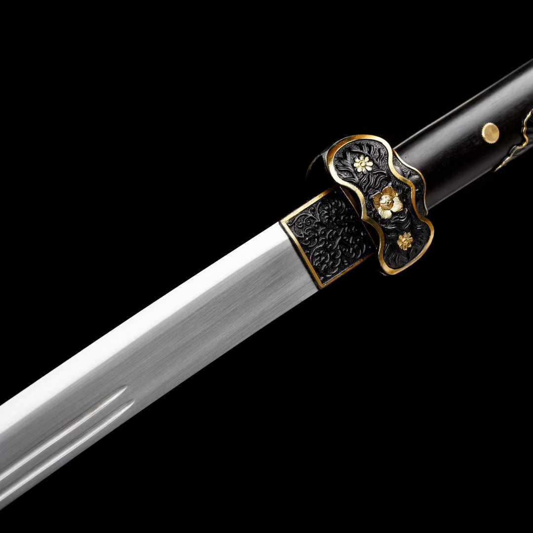 Black Gold Embroidered Spring Knife ~ Falling Shadow (SHARP)