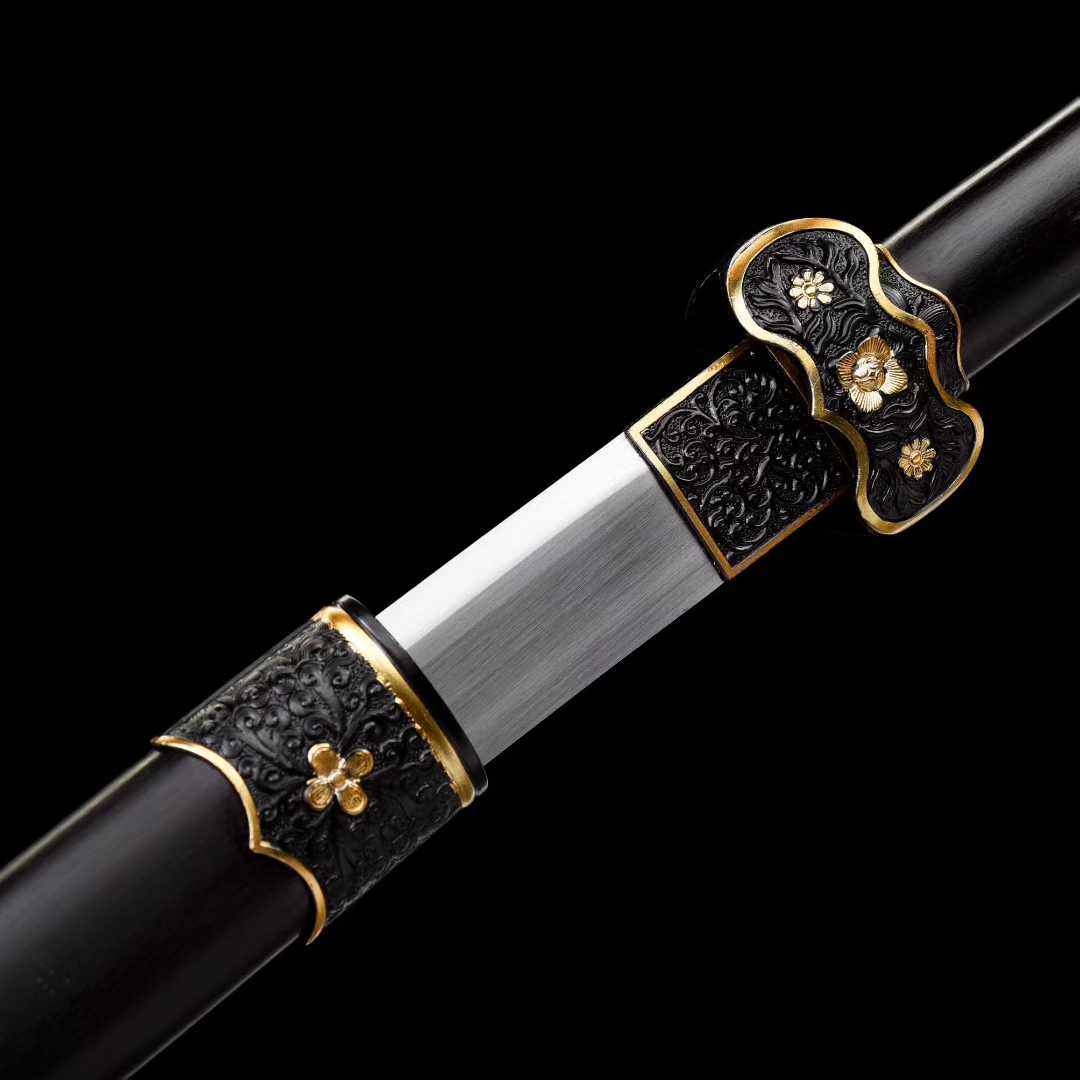 Black Gold Embroidered Spring Knife ~ Falling Shadow (SHARP)