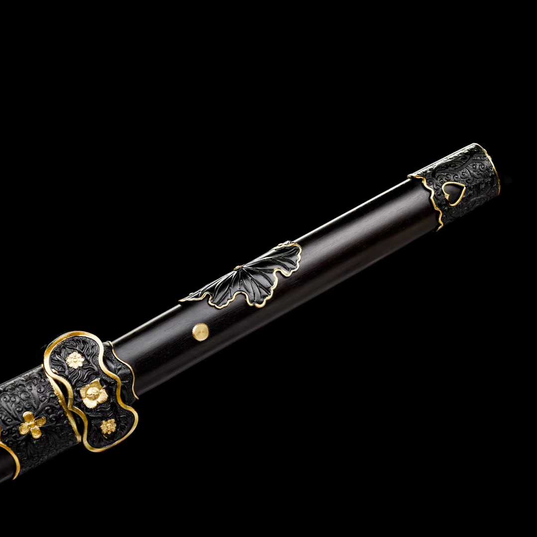 Black Gold Embroidered Spring Knife ~ Falling Shadow (SHARP)