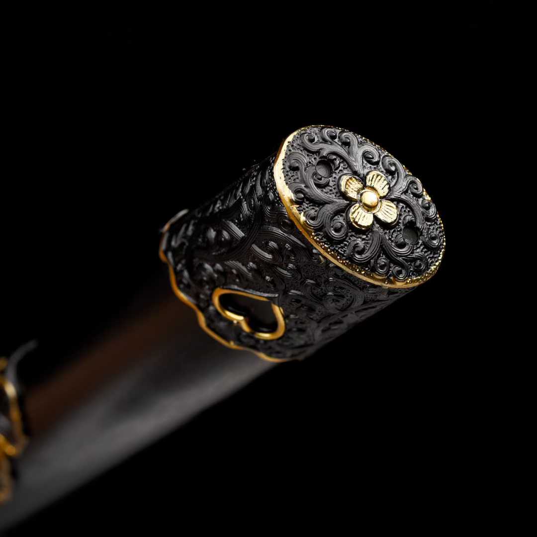 Black Gold Embroidered Spring Knife ~ Falling Shadow (SHARP)