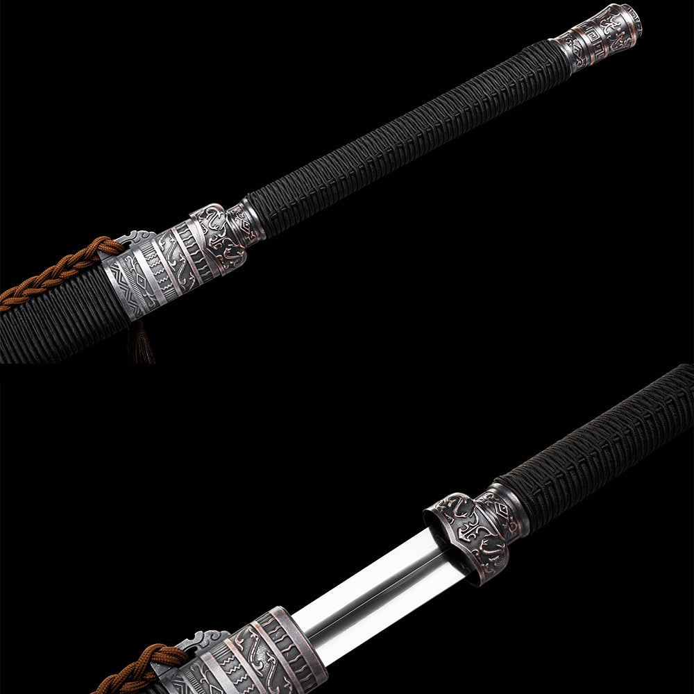Handcrafted Full Tang Chinese Sword Two-handed Sword Wolong With Patterned Steel Blade