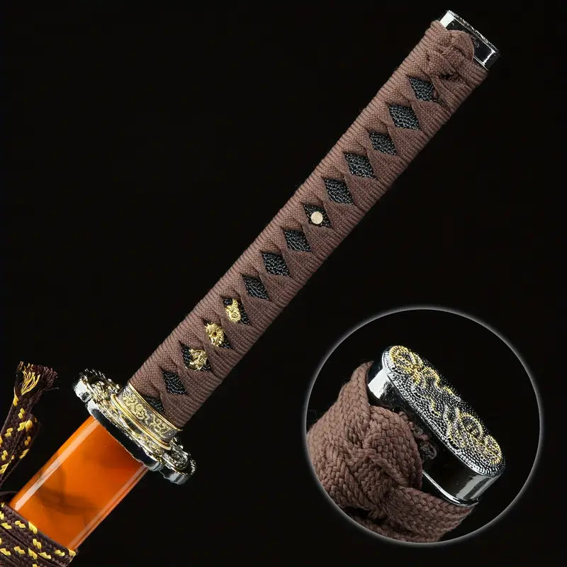 103cm/41.77in Full Blade T10 Roasted Red Samurai Sword with Solid Wood Lacquered Orange Sheath & Copper Fittings | Perfect for Gamers, Anime Fans, Cosplay, Costume Parties | Custom Laser Engraving Available | Stress-Relief Gift