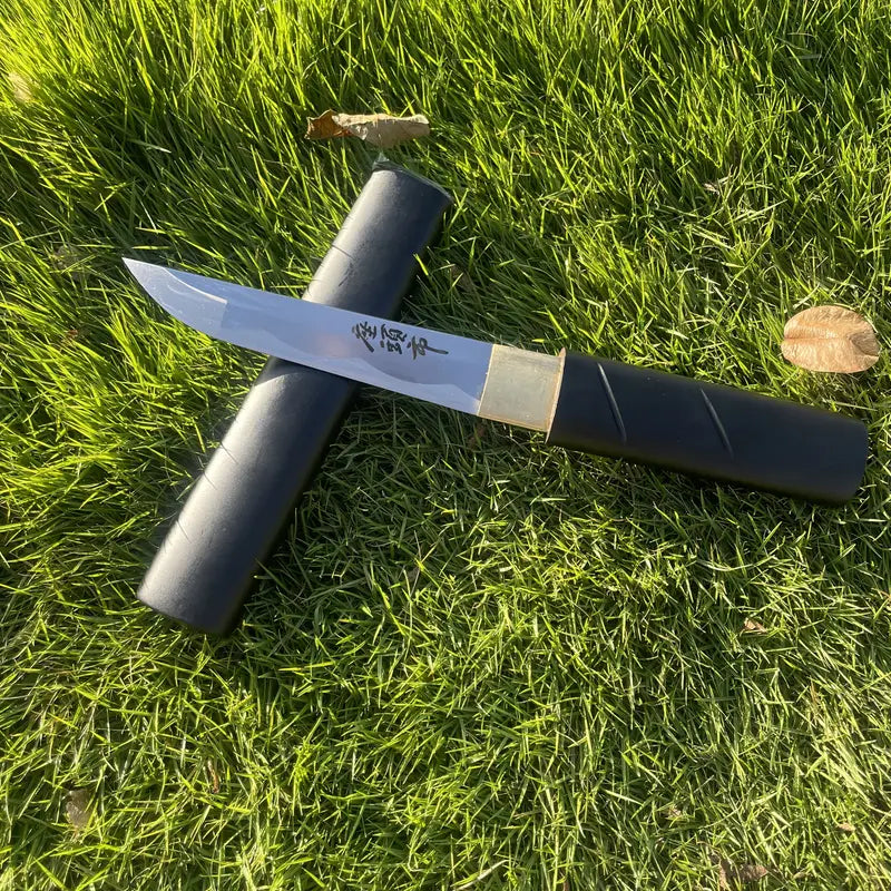 Zatoichi-Inspired 11" High Manganese Steel Tanto with Black Handle & Sheath