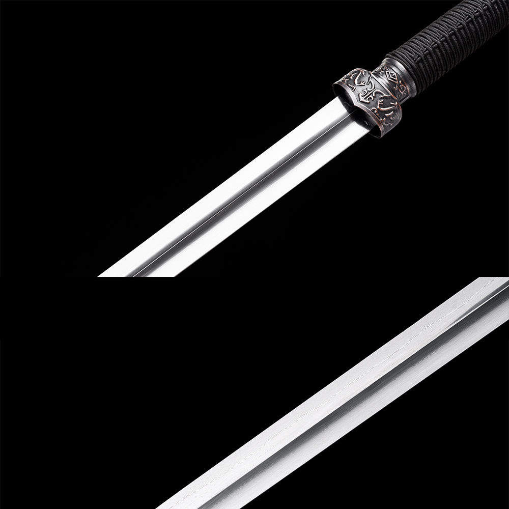 Handcrafted Full Tang Chinese Sword Two-handed Sword Wolong With Patterned Steel Blade