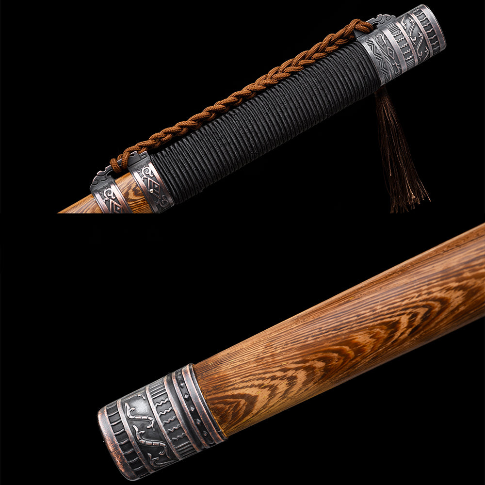 Handcrafted Full Tang Chinese Sword Two-handed Sword Wolong With Patterned Steel Blade