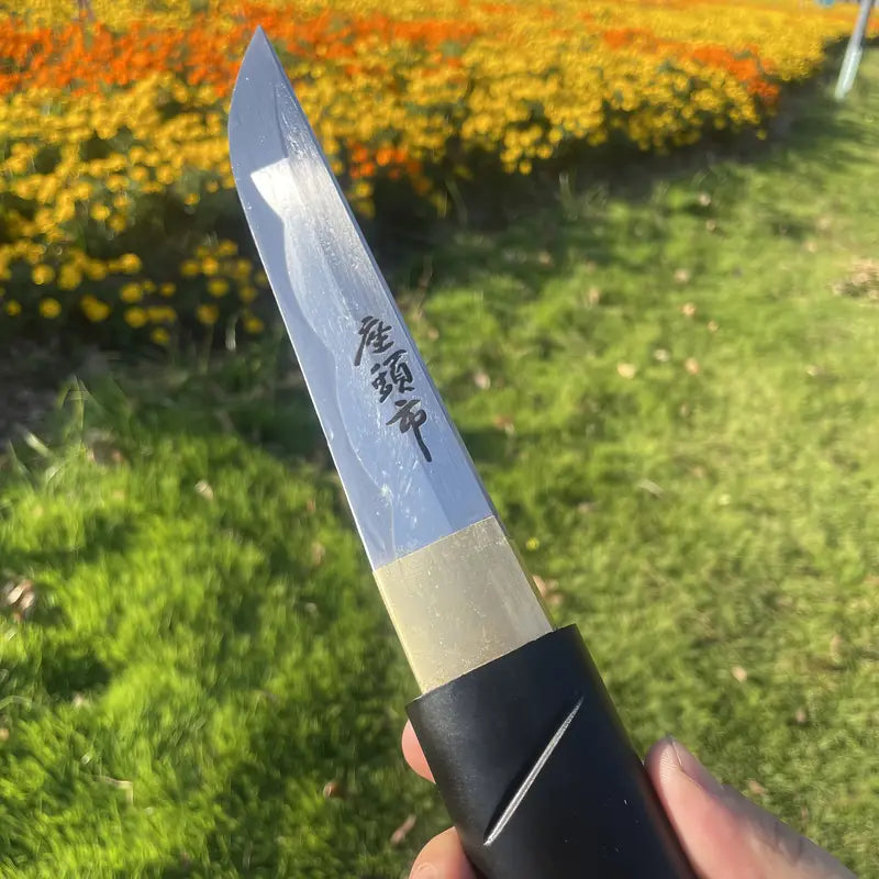 Zatoichi-Inspired 11" High Manganese Steel Tanto with Black Handle & Sheath