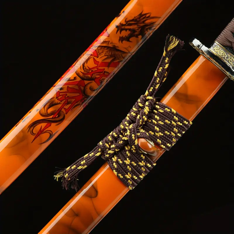103cm/41.77in Full Blade T10 Roasted Red Samurai Sword with Solid Wood Lacquered Orange Sheath & Copper Fittings | Perfect for Gamers, Anime Fans, Cosplay, Costume Parties | Custom Laser Engraving Available | Stress-Relief Gift