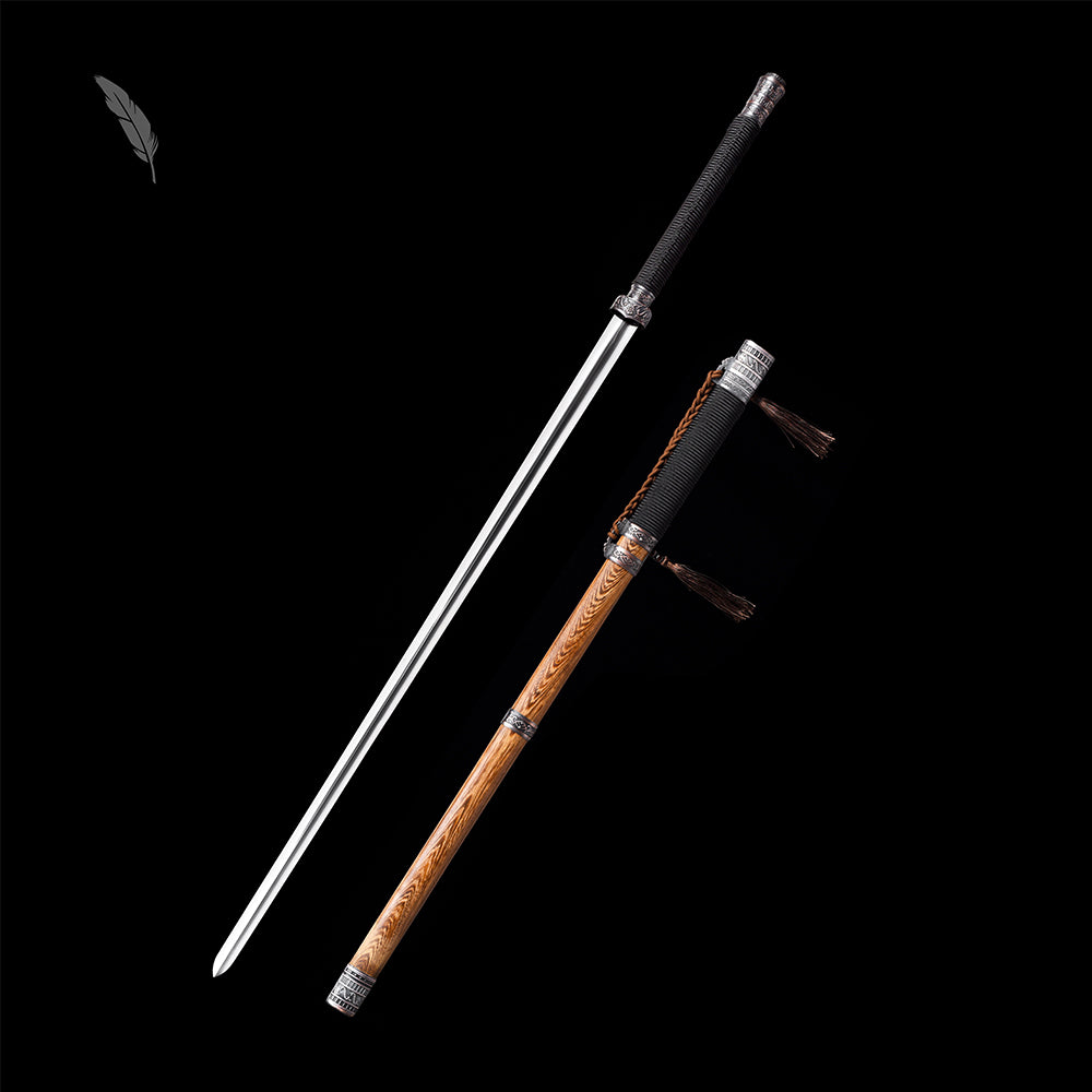 Handcrafted Full Tang Chinese Sword Two-handed Sword Wolong With Patterned Steel Blade