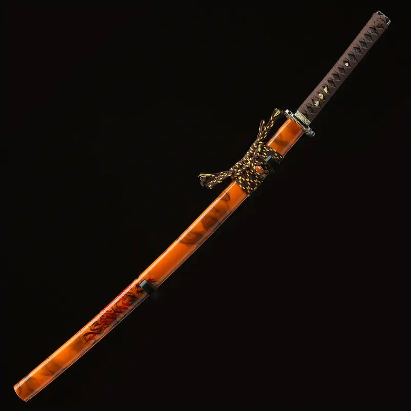 103cm/41.77in Full Blade T10 Roasted Red Samurai Sword with Solid Wood Lacquered Orange Sheath & Copper Fittings | Perfect for Gamers, Anime Fans, Cosplay, Costume Parties | Custom Laser Engraving Available | Stress-Relief Gift