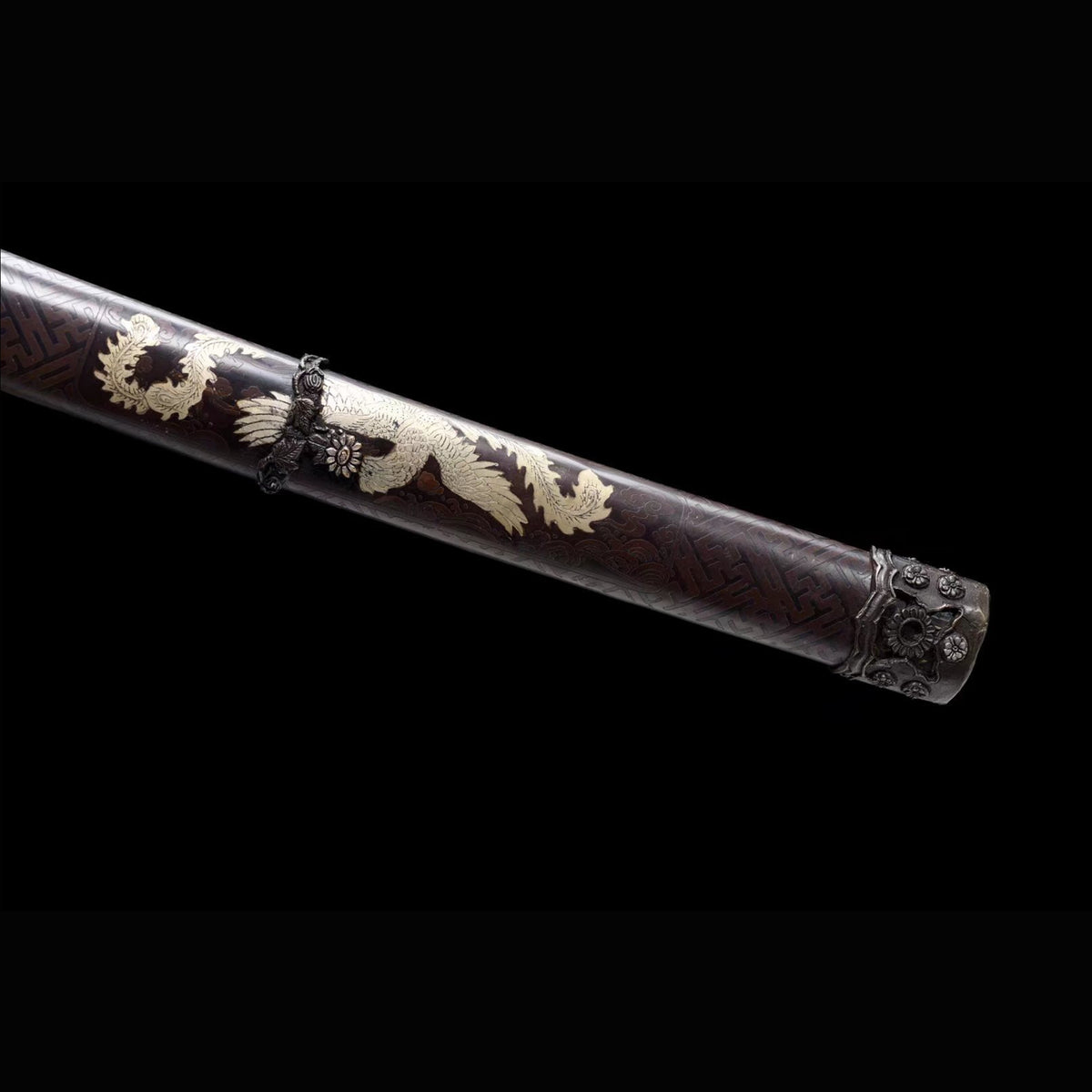 Imperial Auspicious Tachi with Real Hamon | Full Tang Folded Pattern Steel All-Copper Scabbard 103cm