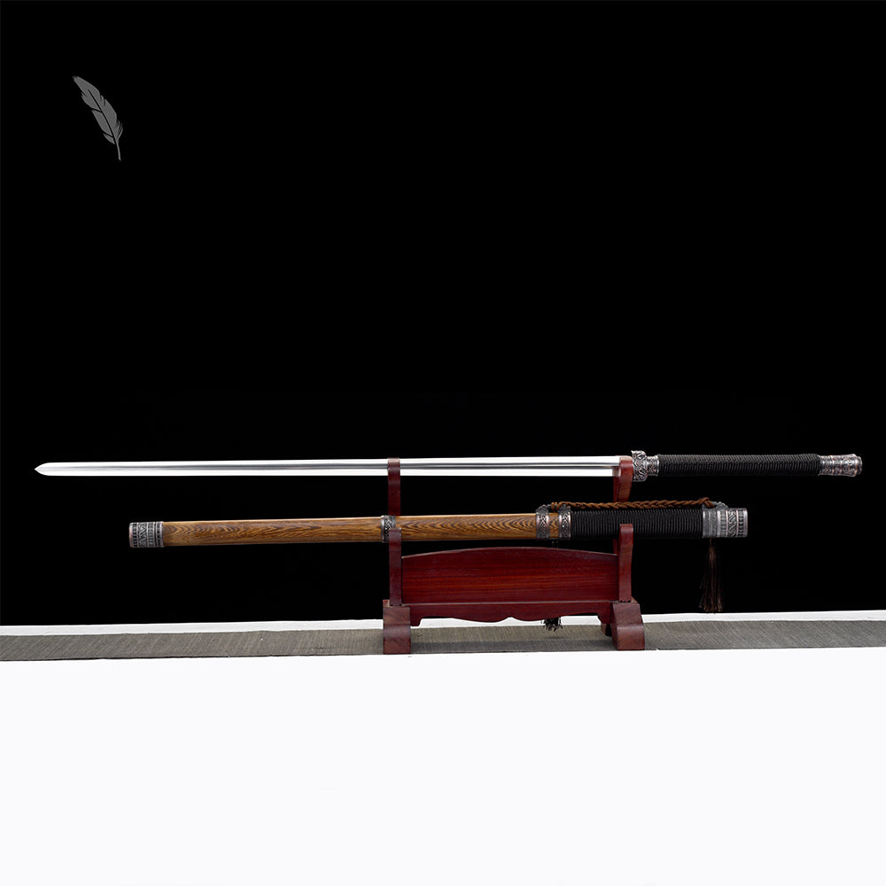 Handcrafted Full Tang Chinese Sword Two-handed Sword Wolong With Patterned Steel Blade
