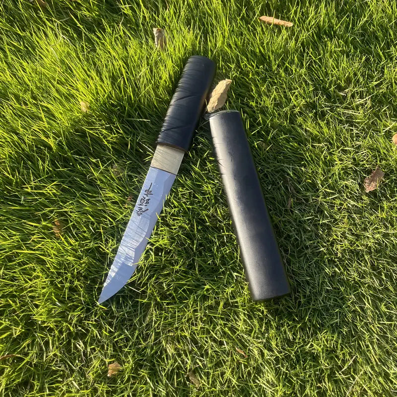 Zatoichi-Inspired 11" High Manganese Steel Tanto with Black Handle & Sheath