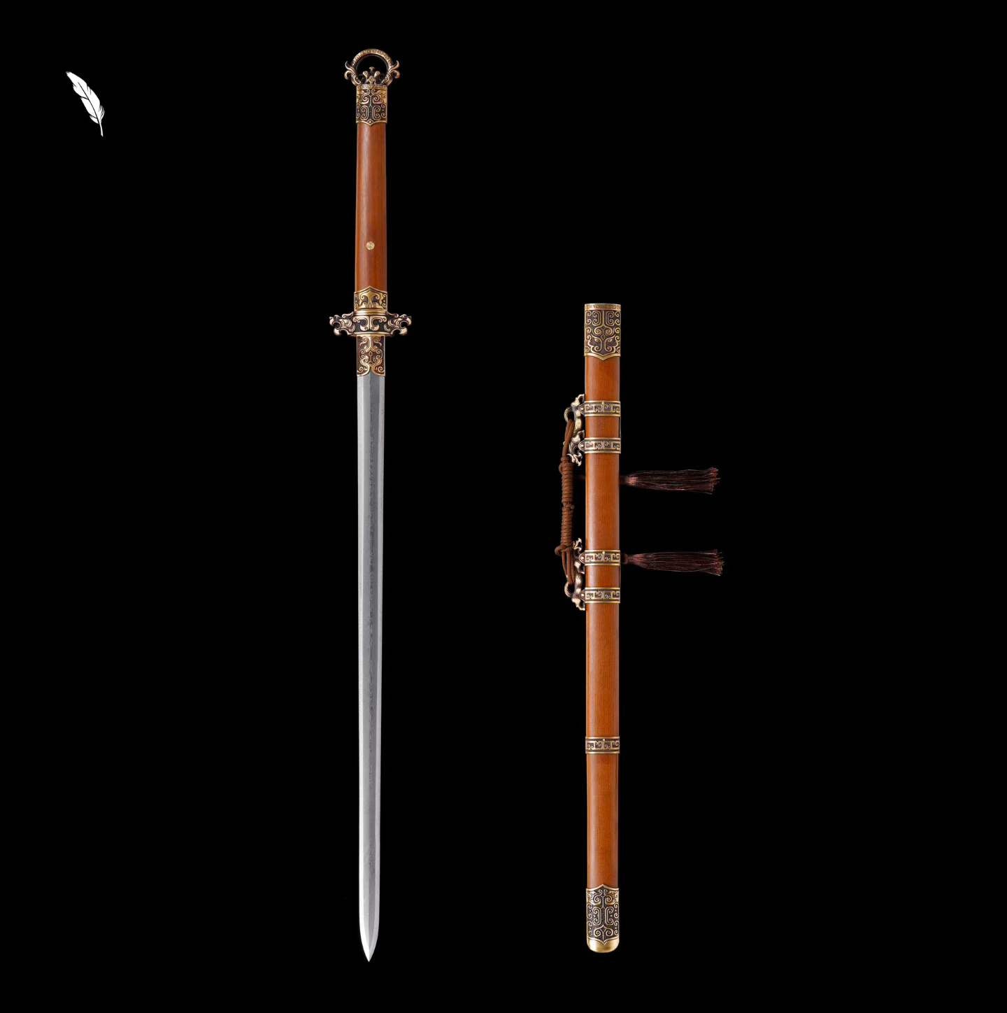 Autumn Water Tang Sword | 609 Pattern Steel, Dragon-Phoenix Sandalwood, Solid Brass Fittings, 110cm