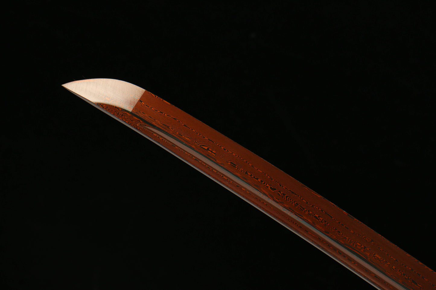 Patterned Steel Red Heat-Treated Blade with Red Lacquered Scabbard Featuring a Golden Dragon Design