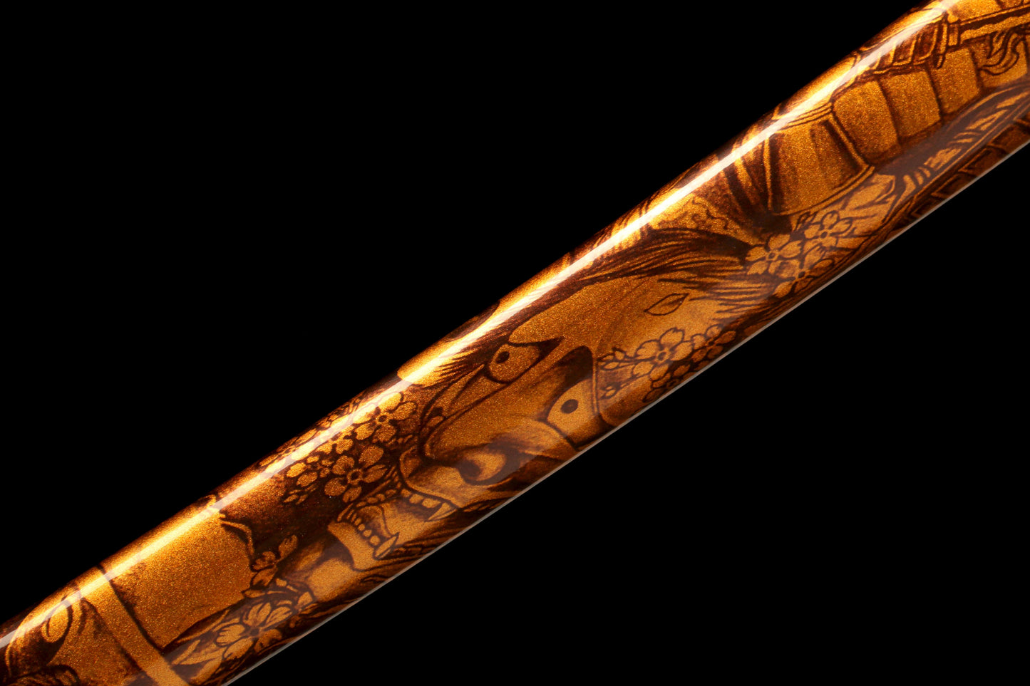 T10 High-Carbon Steel Golden Blade Katana with Black Fuchi and Golden Lacquered Scabbard