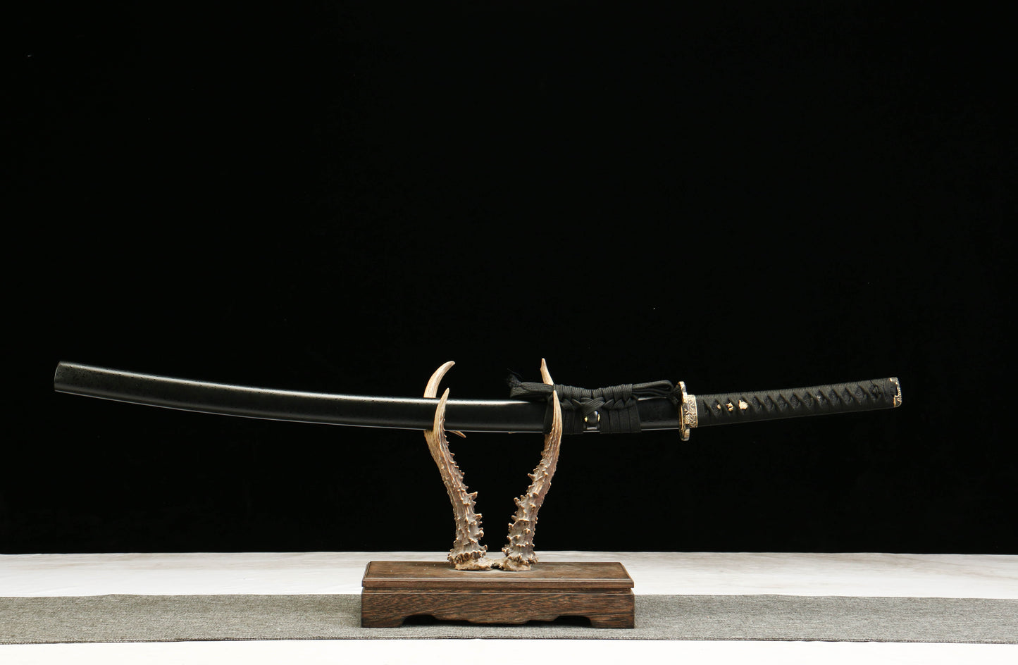 T10 Tool Steel Clay Tempered Katana with Brass Fittings and Black Lacquered Scabbard