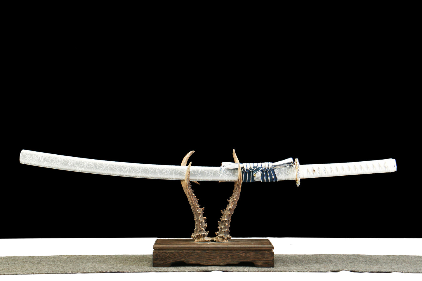 White Jade - Handmade 1065 Steel Katana with Oil Quenched & Tempered Blade, Zinc Alloy Fittings, and Wooden Scabbard