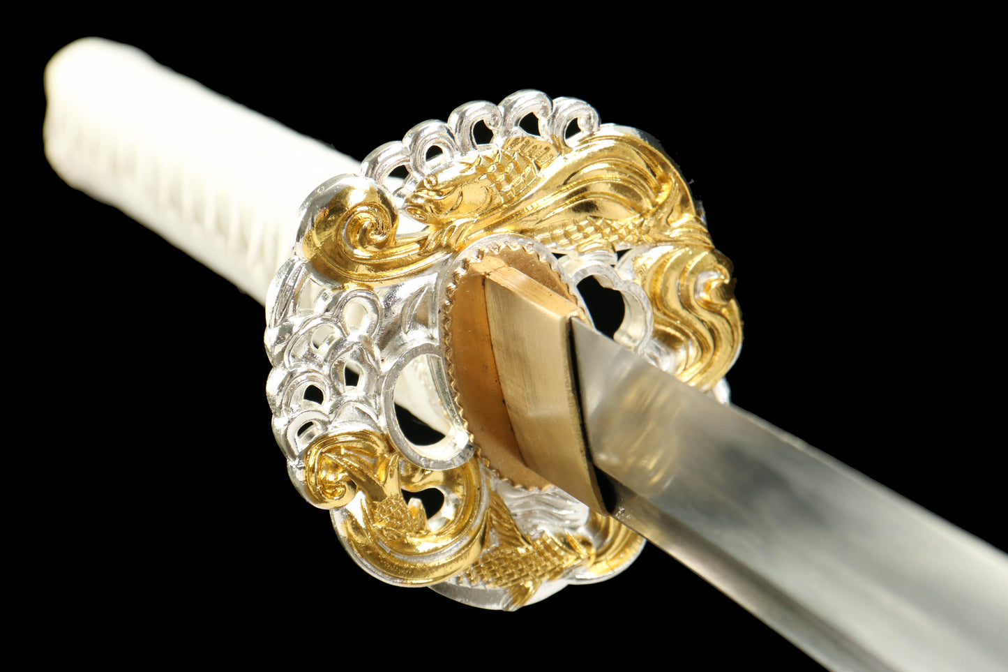 White Jade - Handmade 1065 Steel Katana with Oil Quenched & Tempered Blade, Zinc Alloy Fittings, and Wooden Scabbard