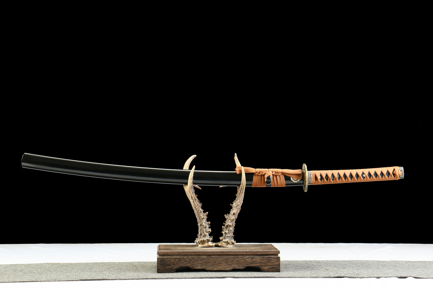 Nocturnal Spirit Katana with Blackened 1045 Carbon Steel Blade, Ebony Wood Saya, Oil Quenched and Tempered