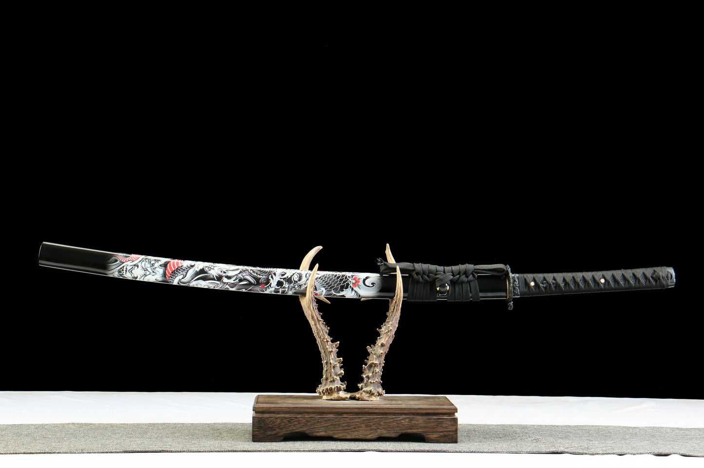 Annihilation Katana with 1065 Carbon Steel Blade, Ebony Wood Saya, Oil Quenched and Tempered