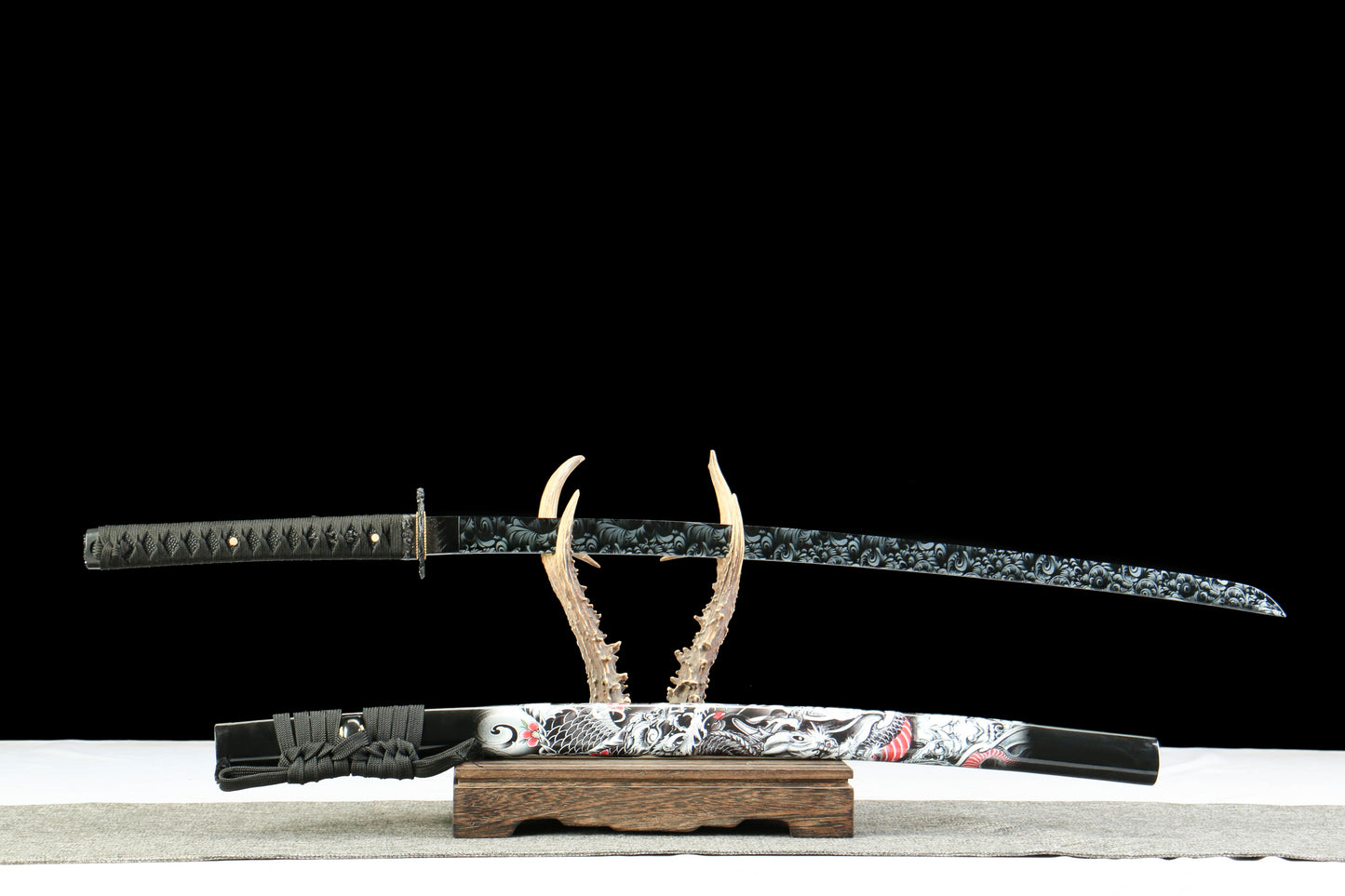 Annihilation Katana with 1065 Carbon Steel Blade, Ebony Wood Saya, Oil Quenched and Tempered