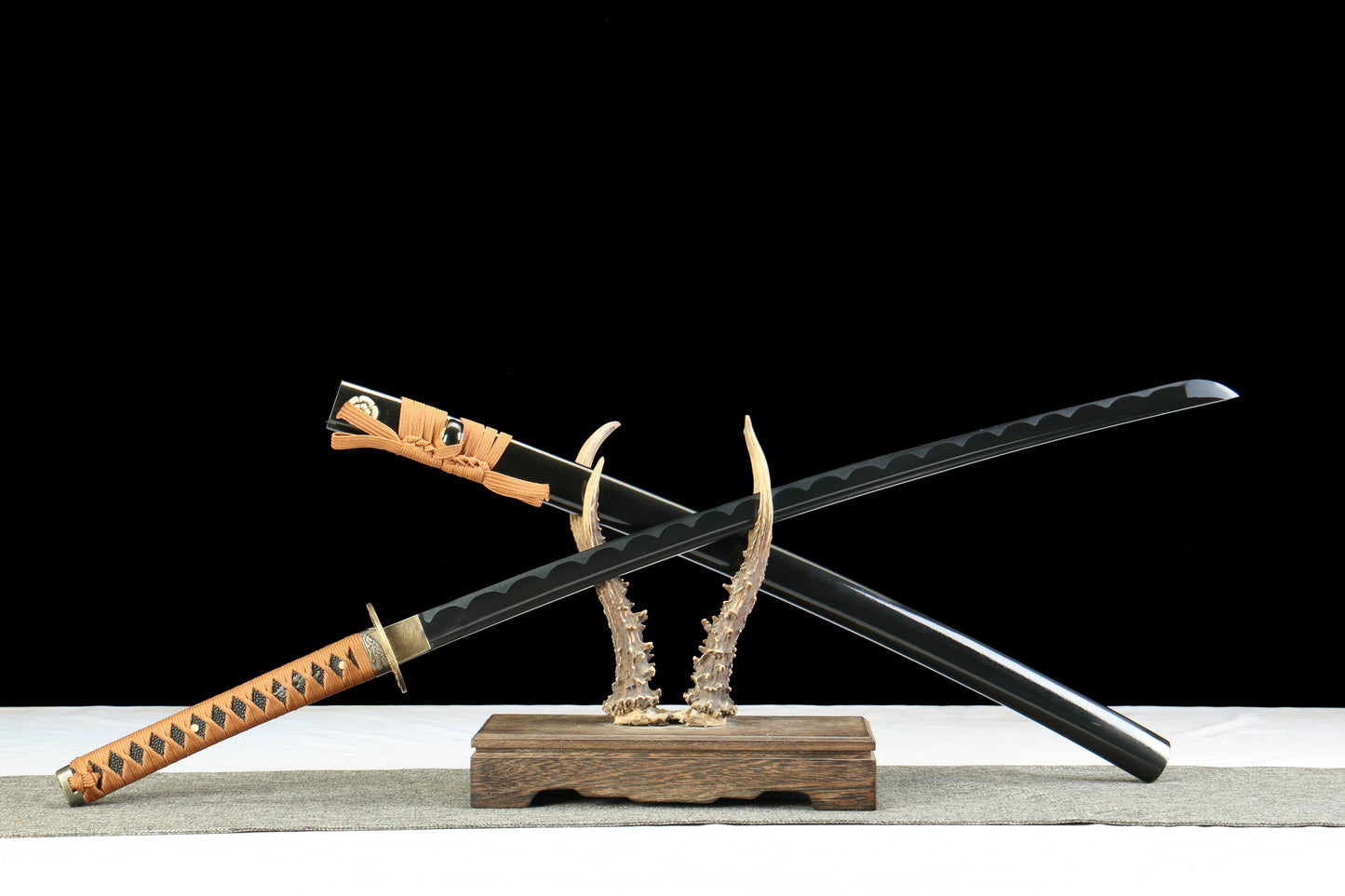 Nocturnal Spirit Katana with Blackened 1045 Carbon Steel Blade, Ebony Wood Saya, Oil Quenched and Tempered