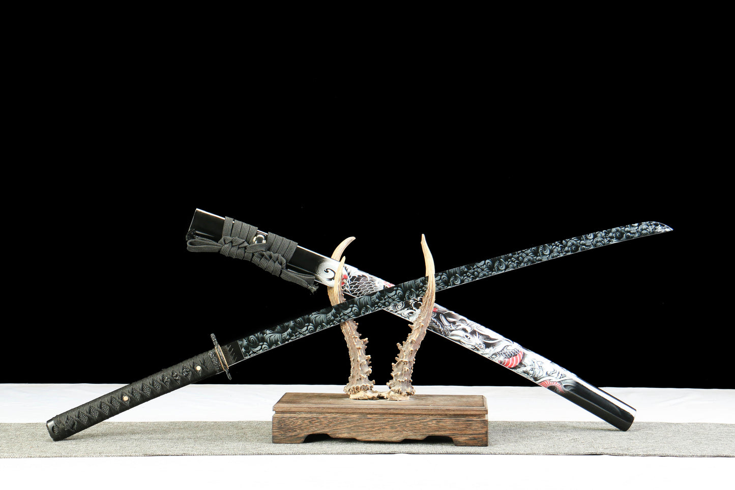 Annihilation Katana with 1065 Carbon Steel Blade, Ebony Wood Saya, Oil Quenched and Tempered