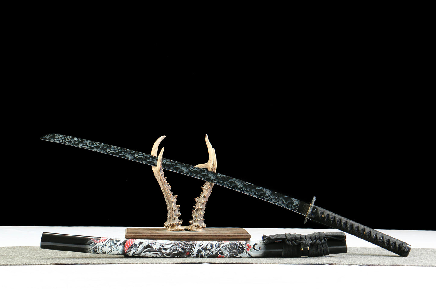 Annihilation Katana with 1065 Carbon Steel Blade, Ebony Wood Saya, Oil Quenched and Tempered