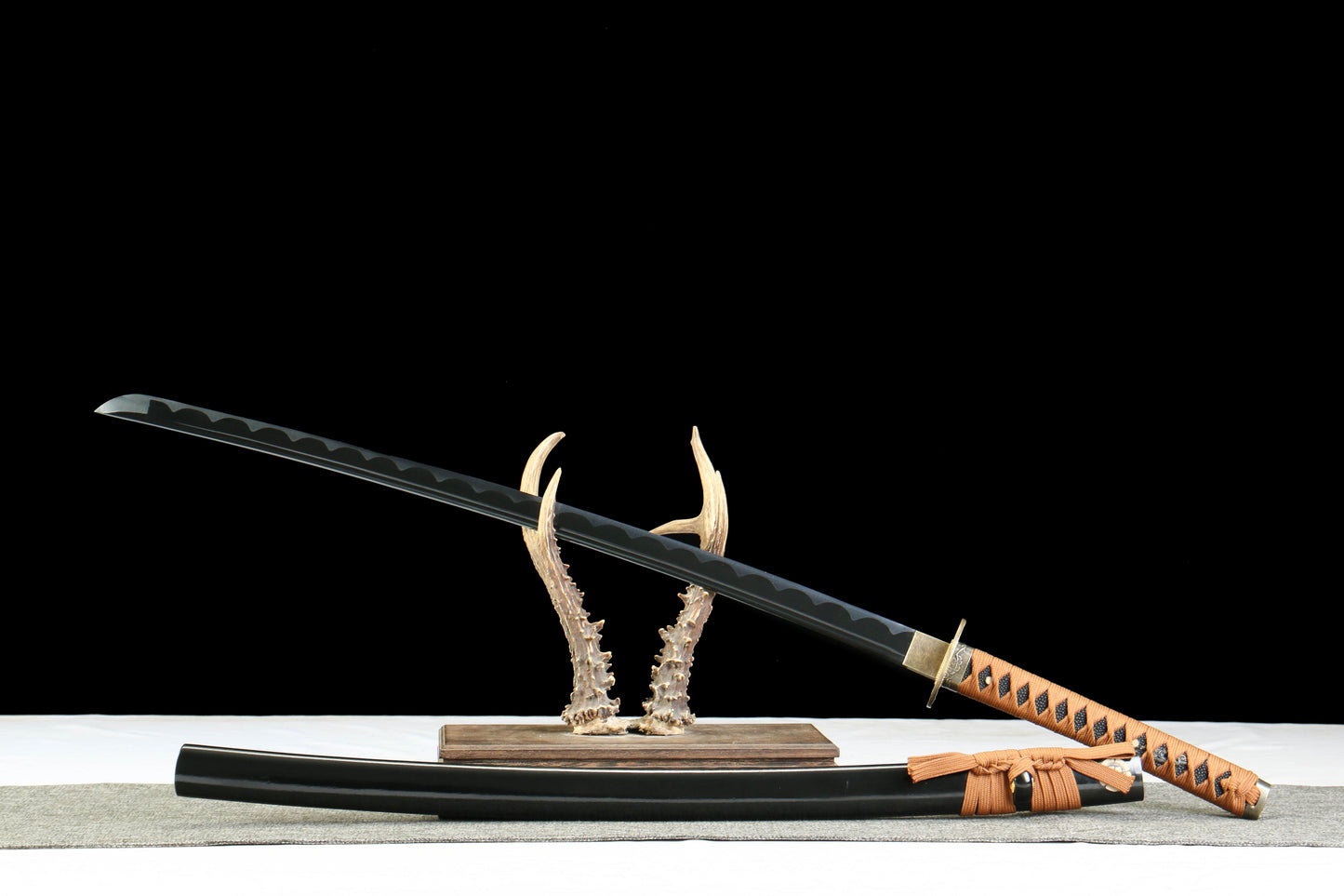 Nocturnal Spirit Katana with Blackened 1045 Carbon Steel Blade, Ebony Wood Saya, Oil Quenched and Tempered