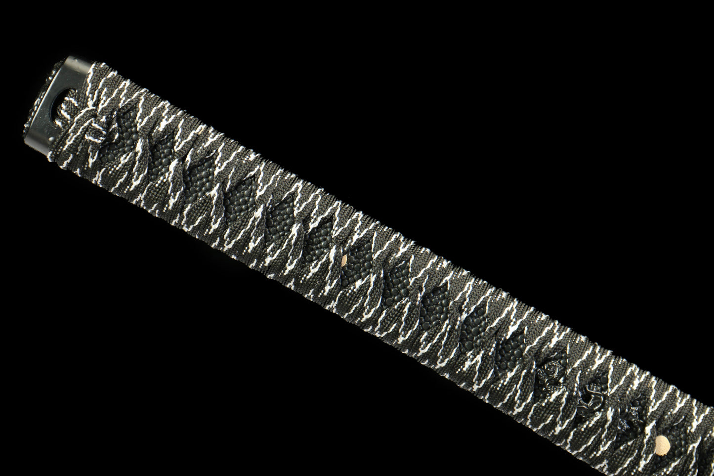 Demon Pattern Katana with Blackened Design and Black Lacquer Saya