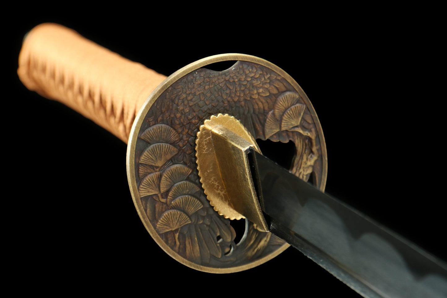 Nocturnal Spirit Katana with Blackened 1045 Carbon Steel Blade, Ebony Wood Saya, Oil Quenched and Tempered