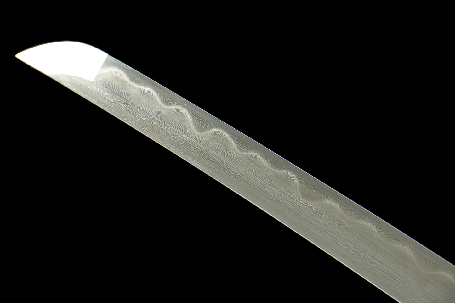 Damascus Pattern Steel Japanese Katana with Clay Tempered Blade and Green Tiger Saya