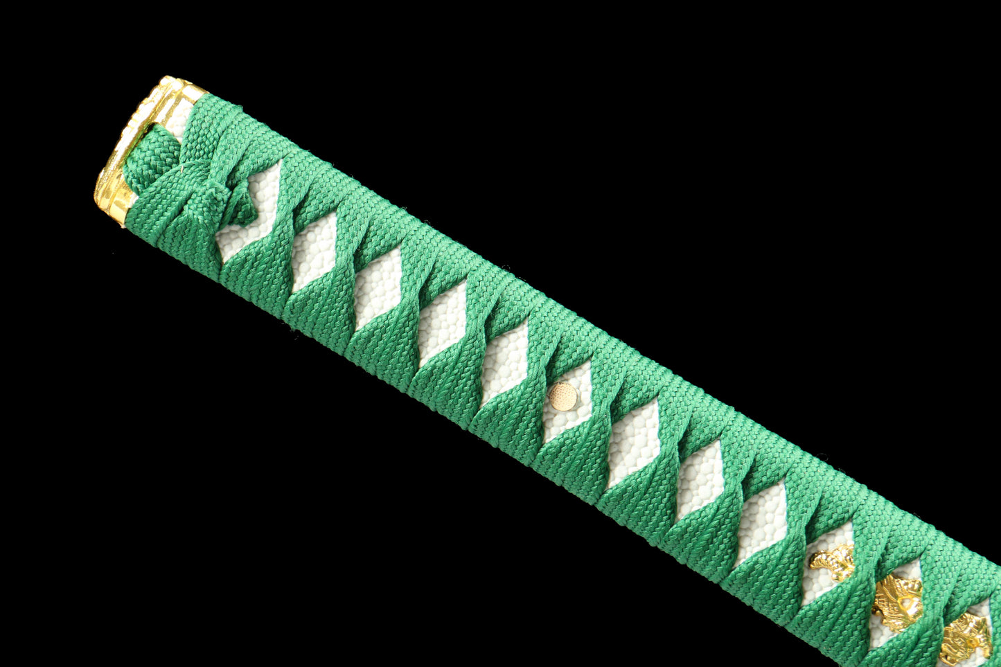 Damascus Pattern Steel Japanese Katana with Clay Tempered Blade and Green Tiger Saya
