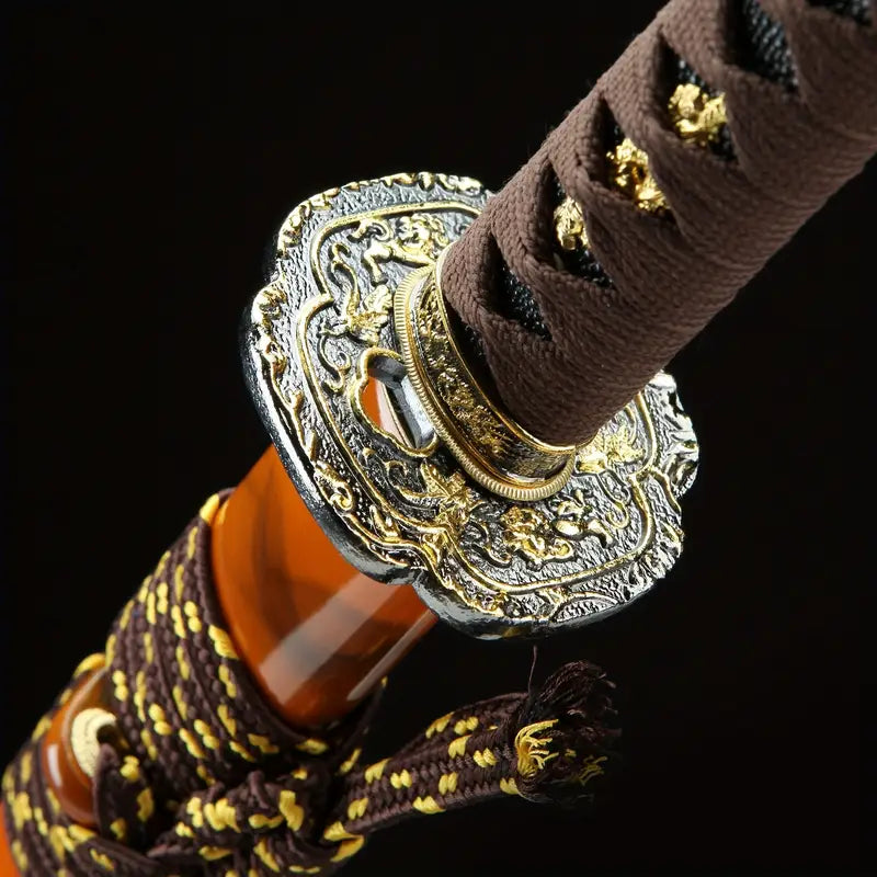103cm/41.77in Full Blade T10 Roasted Red Samurai Sword with Solid Wood Lacquered Orange Sheath & Copper Fittings | Perfect for Gamers, Anime Fans, Cosplay, Costume Parties | Custom Laser Engraving Available | Stress-Relief Gift