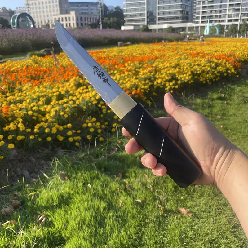 Zatoichi-Inspired 11" High Manganese Steel Tanto with Black Handle & Sheath