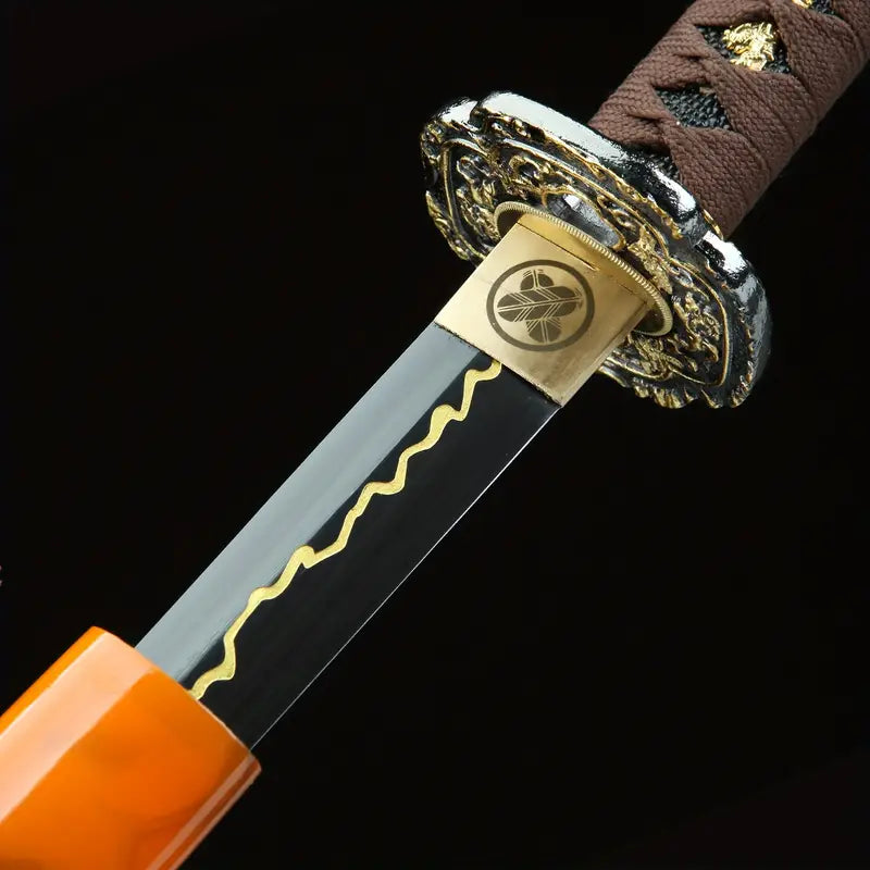 103cm/41.77in Full Blade T10 Roasted Red Samurai Sword with Solid Wood Lacquered Orange Sheath & Copper Fittings | Perfect for Gamers, Anime Fans, Cosplay, Costume Parties | Custom Laser Engraving Available | Stress-Relief Gift