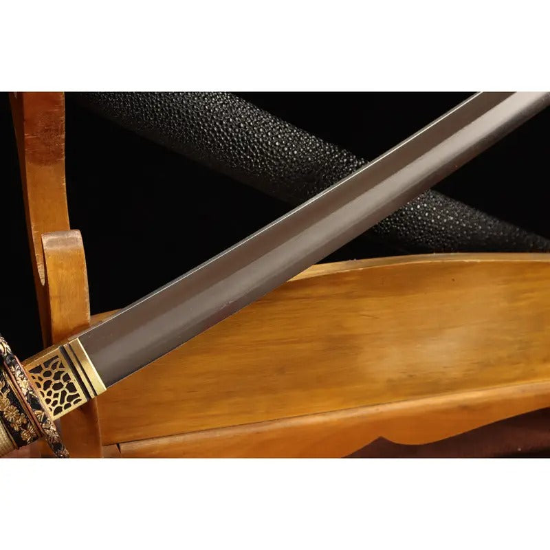 103cm/40.55 Inch Authentic Hand Forged Fish Skin Pattern Steel Covered Earth Burning Blade Hand Sharpened First-class Cloud