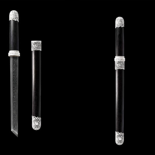 Peony Tang Short Sword · Damascus Steel Silver Peony Fittings (21in)
