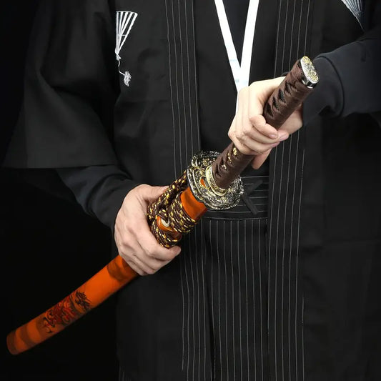 103cm/41.77in Full Blade T10 Roasted Red Samurai Sword with Solid Wood Lacquered Orange Sheath & Copper Fittings | Perfect for Gamers, Anime Fans, Cosplay, Costume Parties | Custom Laser Engraving Available | Stress-Relief Gift